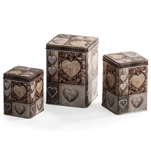Pudełka blaszane z dekorem serduszek zestaw 3 szt.