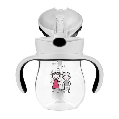 Akuku Čarobna steklenica za otroke s slamico inutežem, siva, 250 ml