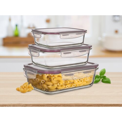 Banquet Set of glass jars with lids Lora,burgundy, 3 pcs