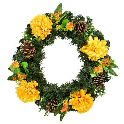 Dušičkový veniec Žlté chryzantémy, 35 cm