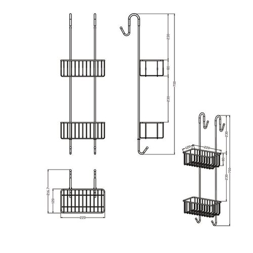 AQUALINE 37007 Chrom line obešalnik za tuš kabino,22 x 70 x 20 cm, srebrna