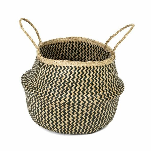 Compactor Belly tengeri fűből fonott tárolókosár, 35 x 32 cm, fekete, fekete, M