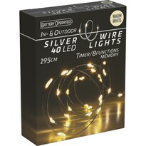 Světelný drát s časovačem Silver Wire, 40 LED, teplá bílá, 195 cm