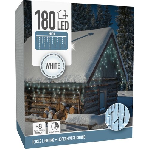 Łańcuch zewnętrzny Sople 6 m, 180 LED, zimna biała, wyłącznik czasowy, IP44