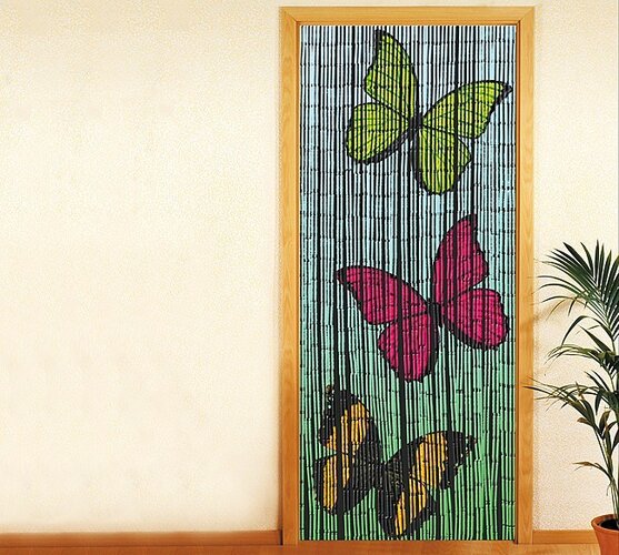 Bambusový závěs Motýl, 90 x 200 cm, modrá, 90 x 200 cm