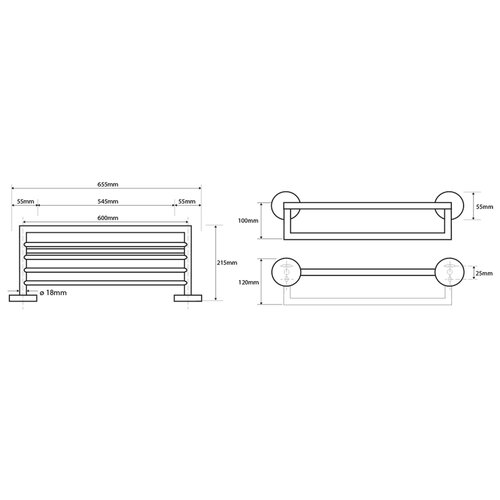 SAPHO XR419 X-Round Handtuchhalter mit Stange 65 x 21,5 x 11 cm, silberfarben