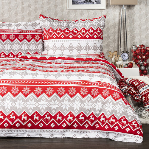 4Home Weihnachtliche Flanell-Bettwäsche Red nordic, 140 x 220 cm, 70 x 90 cm