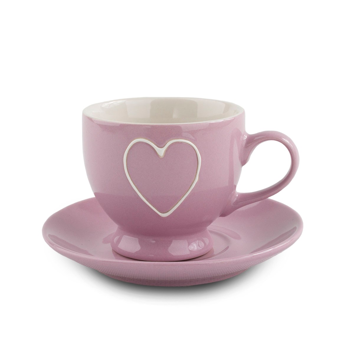 Keramická šálka s podšálkou Heart 210 ml, ružová