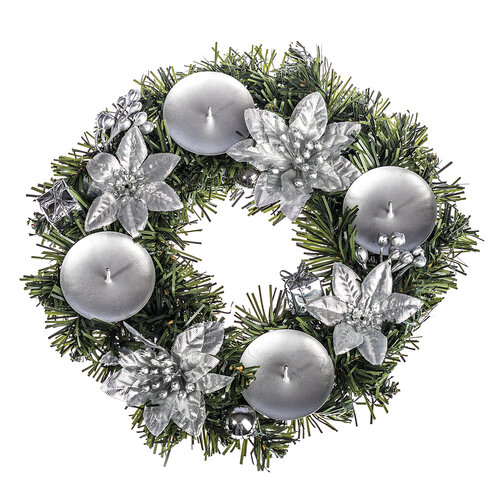 Decorațiune Crăciun cu Poinsettia diam. 25 cm, argintiu