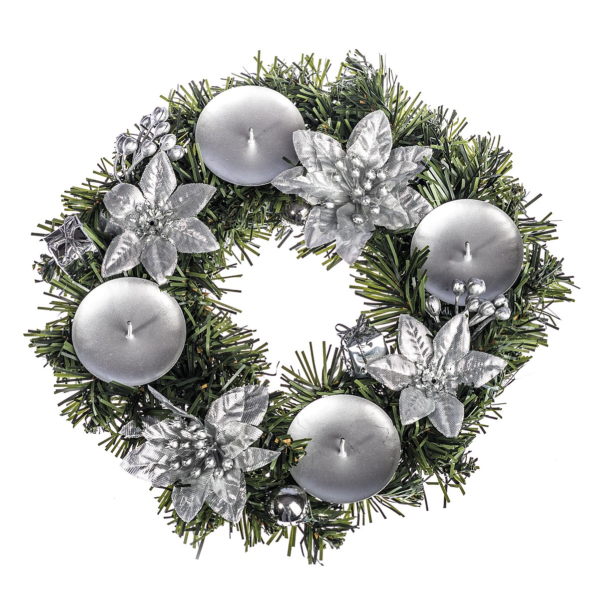 HTH Zdobený adventní věnec pr. 25 cm stříbrná