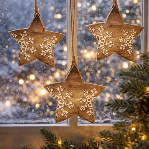 4Home Dekoration aus Mangoholz „Snowflake Star“, 20 cm