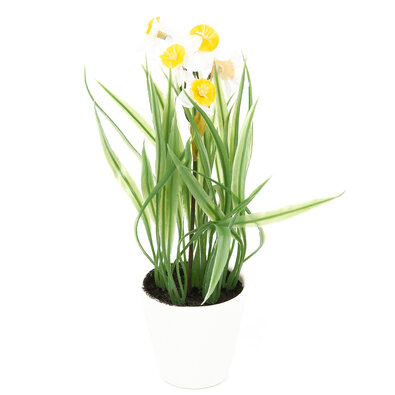 Umelá kvetina Narcis v kvetináči biela, 22 cm
