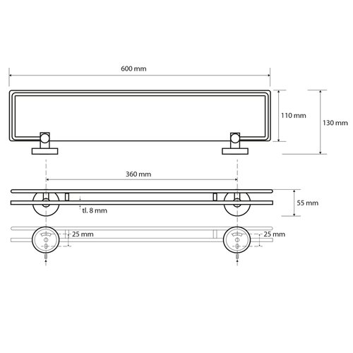 SAPHO XR600 X-Round E Glasregal  60 x 13 cm