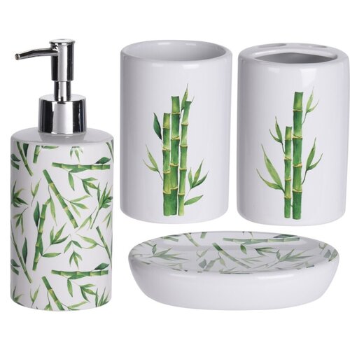 Badezimmerset Dolomit-Bambus, 4 St.grün  ,