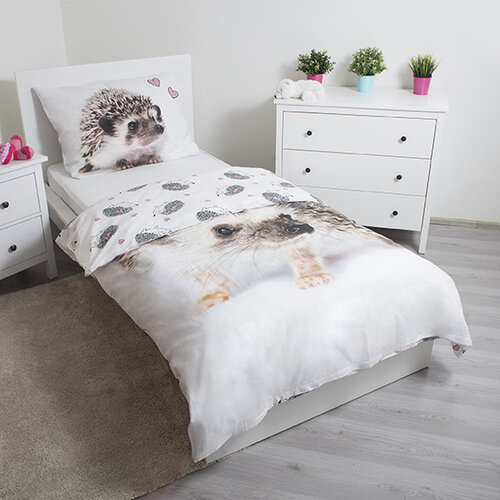 Lenjerie de pat copii Jerry Fabrics, din bumbac, Arici, 140 x 200 cm, 70 x 90 cm