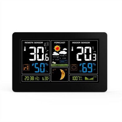 Solight TE81 Wetterstation mit extra großem  Farb-LCD-Display, Schwarz