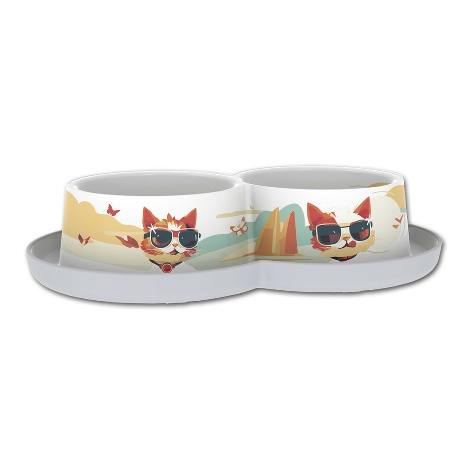 Moderna Trendy Indy&amp;Louise fehér macska tál 2x0,35 l, 27 x 16,5 x 6 cm akciós termékkép 1