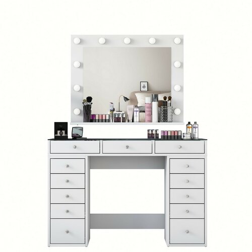 Schminktisch Livia White mit Glasplatte