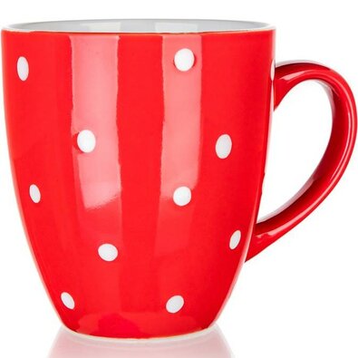 Cană ceramică Banquet, tip balon, 400 ml, roşu cu buline