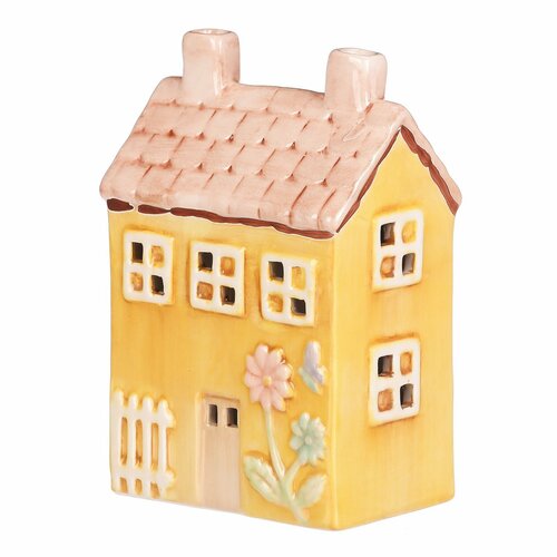 Căsuță din ceramică cu LED, 11 x 7 x 16 cm,primăvară, galbenă