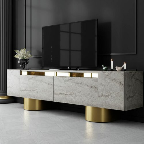 Stolik pod telewizor Bohem Travertine and Gold