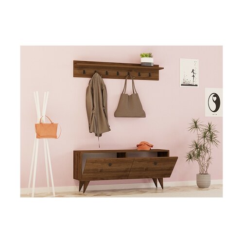 Cuier de perete cu dulap pentru pantofi Rupa Walnut