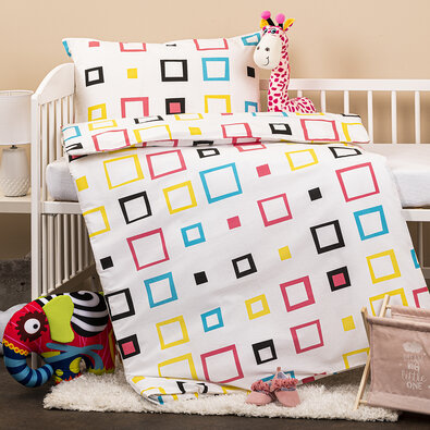 Baumwollbettwäsche für Kinderbetten Quadrate , 90 x 140 cm, 45 x 65 cm