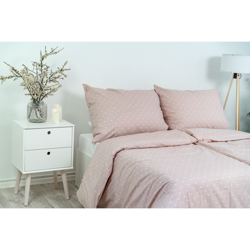 Stanex Lenjerie de pat din bumbac cu buline roz, 140 x 200 cm, 70 x 90 cm