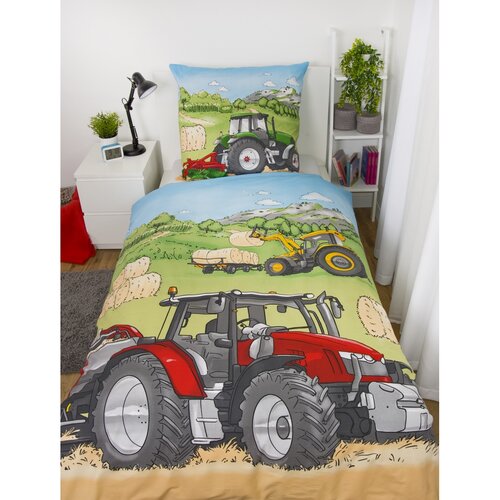 Detská flanelová posteľná bielizeň HerdingTraktor, 135 x 200 cm, 80 x 80 cm