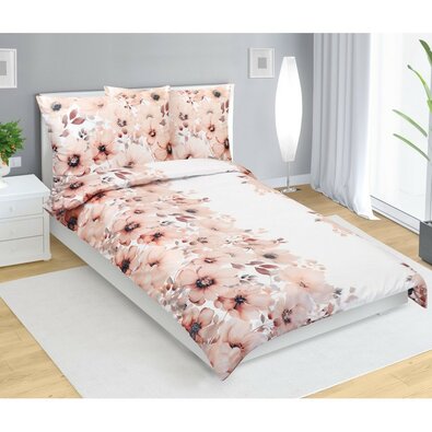 Lenjerie de pat Bellatex Satin Flower salmon , 140x 220 cm, 70 x 90 cm