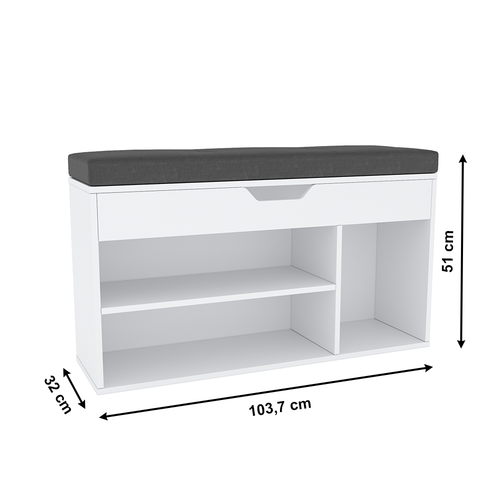 Bank mit Schuhablage Fuddy, Weiß, 103,7 x 32 x 51 cm