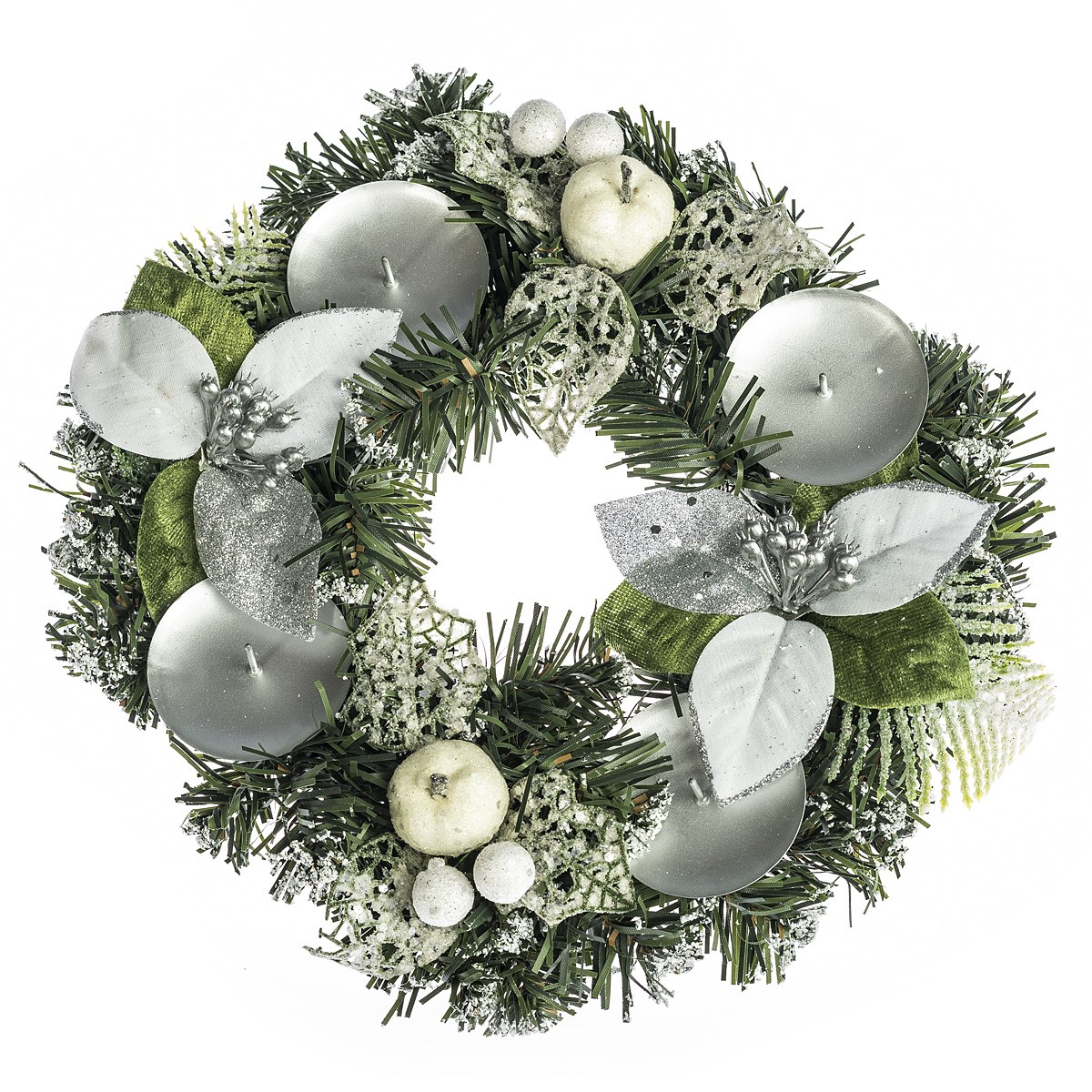 HTH Ozdobený adventný veniec pr. 25 cm strieborná