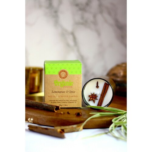 Органічна свічка Lemongrass & Spice 200 г у склі з золотою фольгою