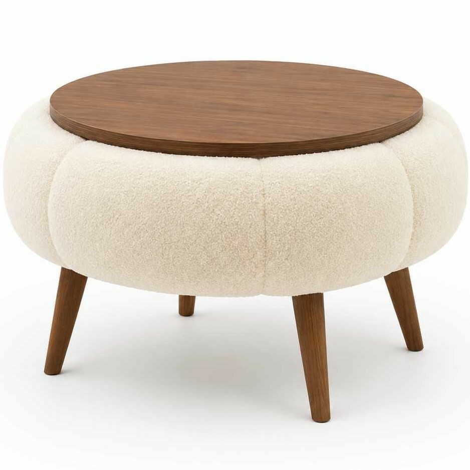 Odkl&aacute;dac&iacute; čalouněn&yacute; stolek Daisy 60 Cream Walnut