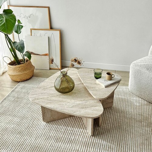 Súprava konferenčných stolíkov Ballare Travertine, 2 ks