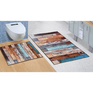 Bellatex Sada koupelnových předložek bez výkroje Dřevěná podlaha, 60 x 100 cm, 60 x 50 cm