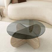 Couchtisch Bubble Travertine mit dunklem Glas