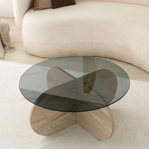 Couchtisch Bubble Travertine mit dunklem Glas