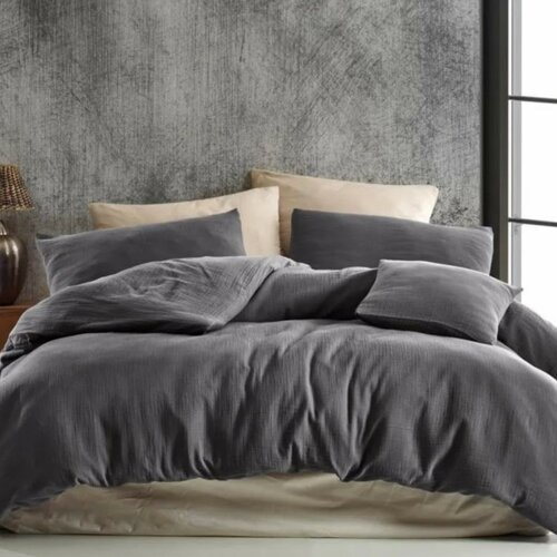 Kvalitex Muslin posteljnina temno siva, 140 x 200cm, 70 x 90 cm