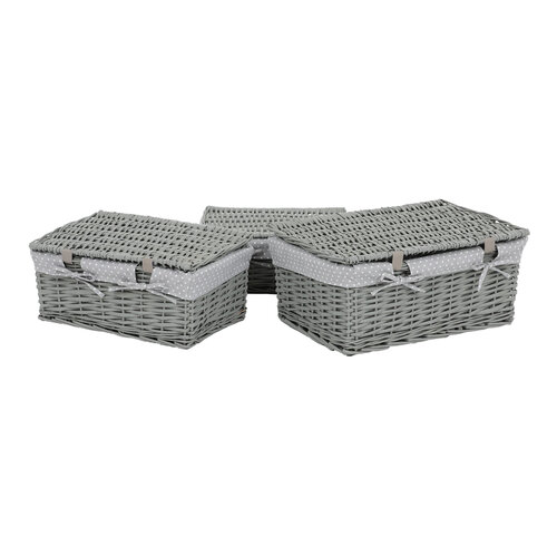 Set aus Weidenkörben mit Deckel Grey Dot, 3 Stück, 3 Größen, 49 x 22 x 35 cm