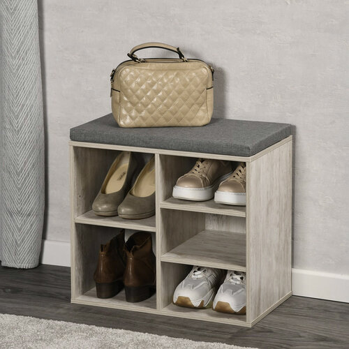 Kesper 15911 Schuhschrank mit Sitzpolster, Grau-Weiß, 51,5 x 48 x 29,5 cm