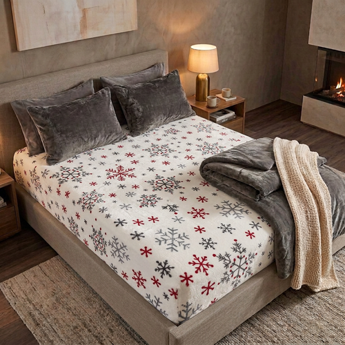 Cearșaf de pat de Crăciun 4Home Snowflakes, microflanelă, 160 x 200 cm