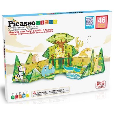PicassoTiles magnetická stavebnice Safari Set s 8zvířaty