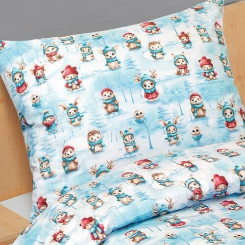 Bellatex Świąteczna pościel bawełniana Zwierzęta zimą, 140 x 200 cm, 70 x 90 cm
