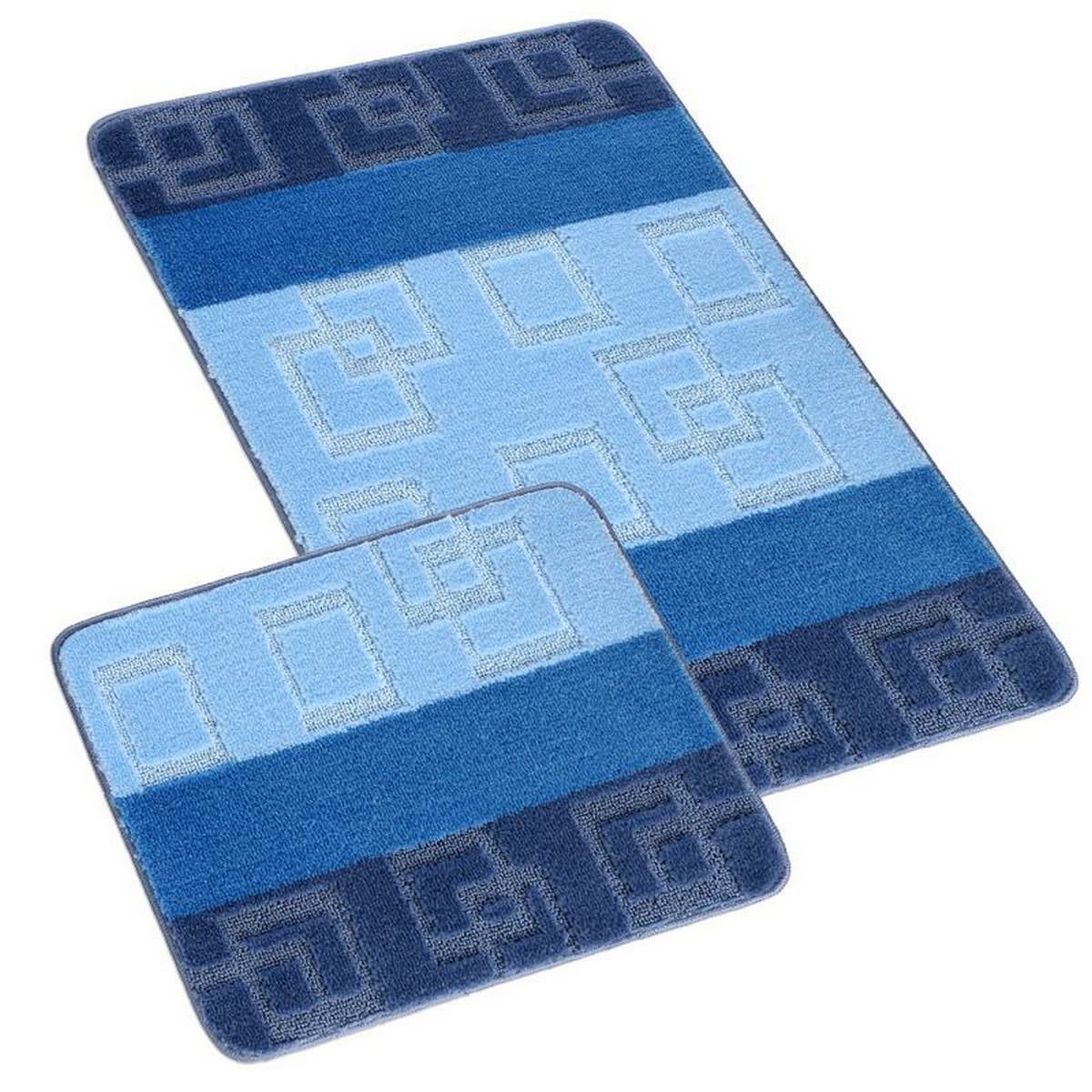 Bellatex fürdőszobai szőnyegkészlet Bany designnélkül Cube kék, 60 x 100, 60 x 50 cm, 60 x 50 cm