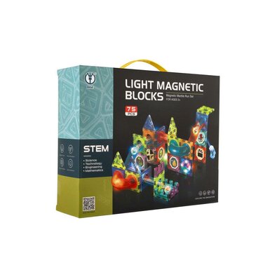 Kuličková dráha magnetická, 75 ks, 8 kuliček +doplňky, se světlem