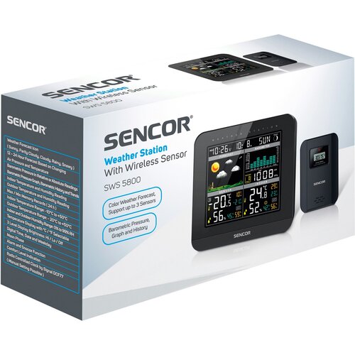 Sencor SWS 5800 stacja pogodowa, czarna