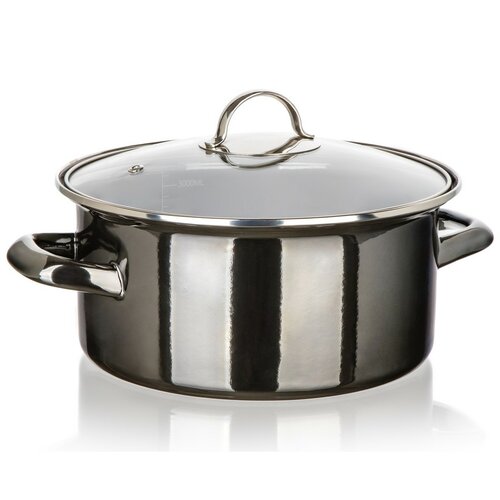 Banquet Hrniec smaltovaný METALLIC Black 22 cm, 3,75 l, s pokrievkou