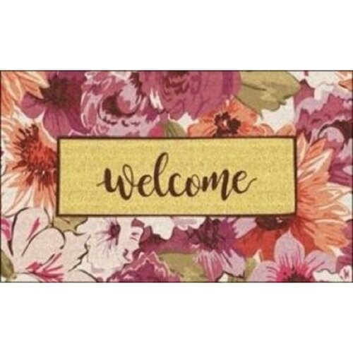 Kokosnussmatte Welcome mit Blumen, 40 x 60 cm