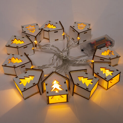 Dekoracja świąteczna LED Domki z choinką brązowy, 150 cm